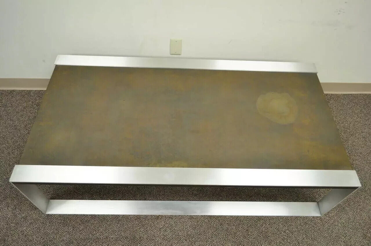 Vintage Mid Century Modern Copper and Brushed Steel Coffee Table