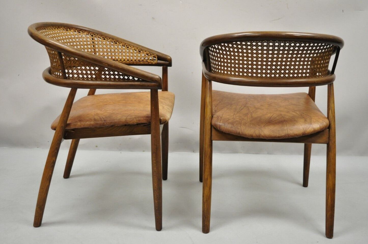 Mid Century Modern Cane James Mont King Cole Style Bentwood Arm Chairs - a Pair