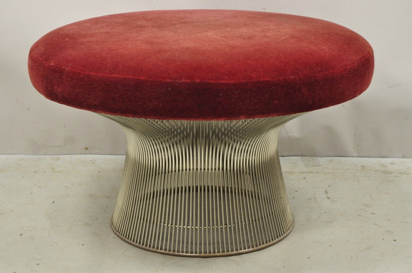 Vintage Warren Platner for Knoll 32" Round Chrome Base Ottoman Mushroom Stool