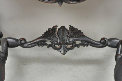 Reproduction Antique French Rococo Charcoal Distress Painted Console Hall Table