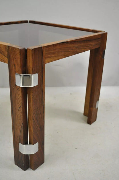 Interior Form Mid Century Danish Modern Rosewood & Glass Side Tables - 3 Pcs