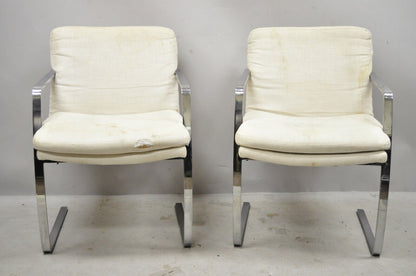 Mid Century Modern BRNO Style Chrome Cantilever Lounge Arm Chairs (A) - a Pair