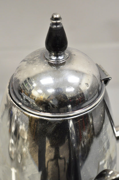 FB Rogers Silver Plated Art Deco Coffee Tea Pot w/ Hinged Lid and Wooden Handle