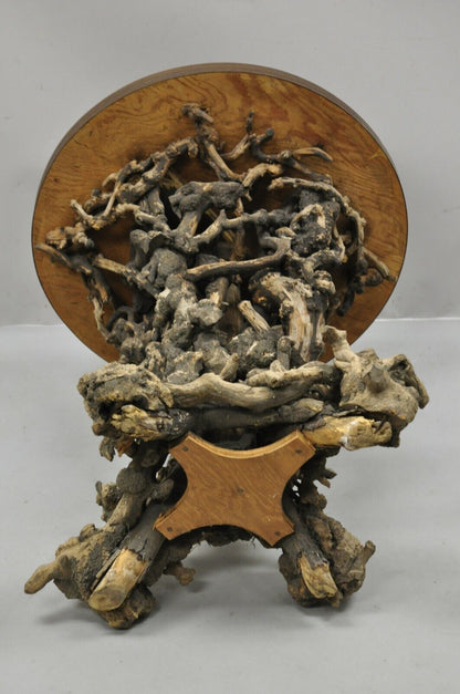 Vintage Driftwood Root Base Drift Wood Pedestal Naturalistic Accent Side Table