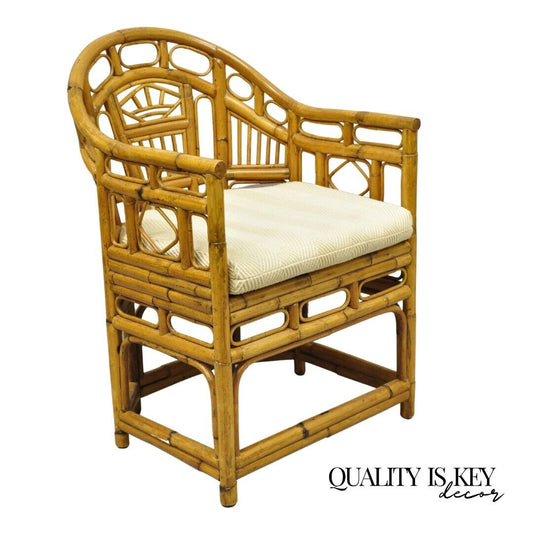 Vintage Lane Bamboo Fretwork Rattan Hollywood Regency Club Lounge Chair