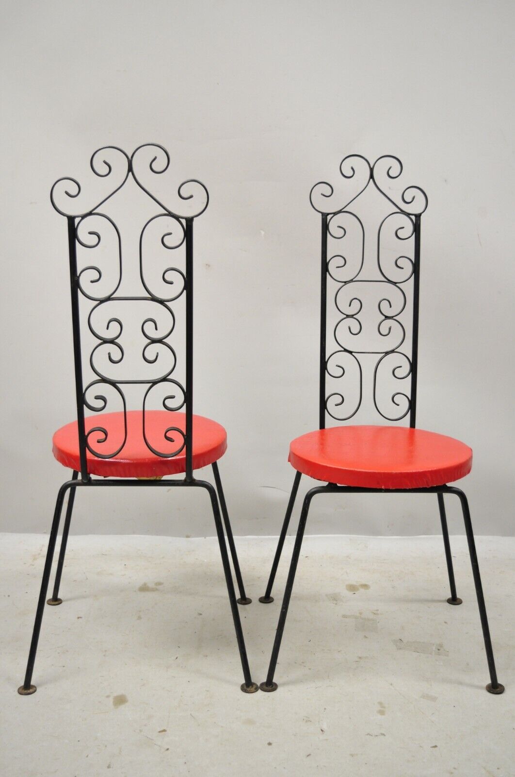 Wrought Iron Tip Top Equipment Salterini Style Scrolling Side Chairs - a Pair