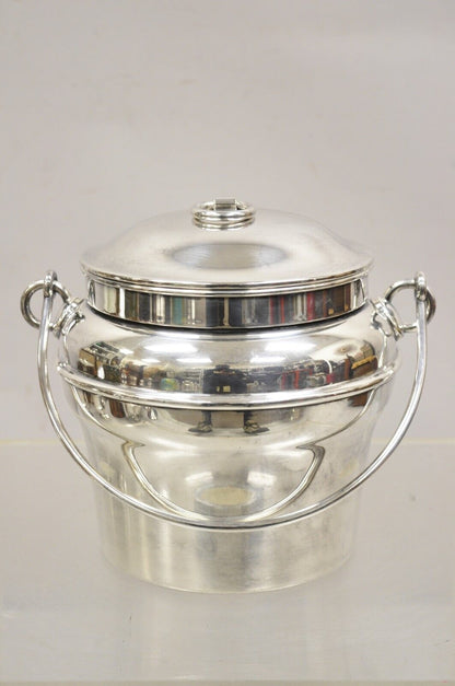 Vintage Fisher K308 Modern Silver Plated Lidded Ice Bucket with Glass Liner