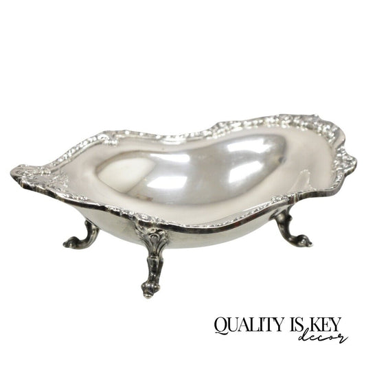 Vintage Sheridan Victorian Style Silver Plated Footed Scalloped Oval Fruit Bowl