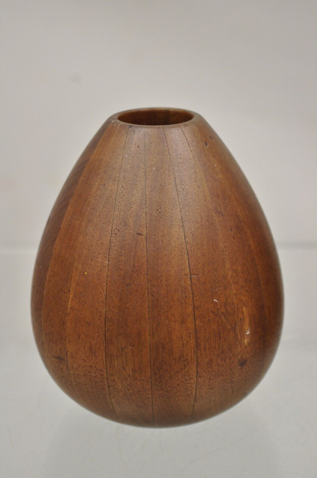 Mid Century Danish Modern Bulbous Sculpted Teak Wood Flower Bud Vase - 2 Pcs