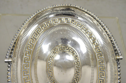 Antique English Regency Silver Plated Greek Key Cake Basket Serving Platter