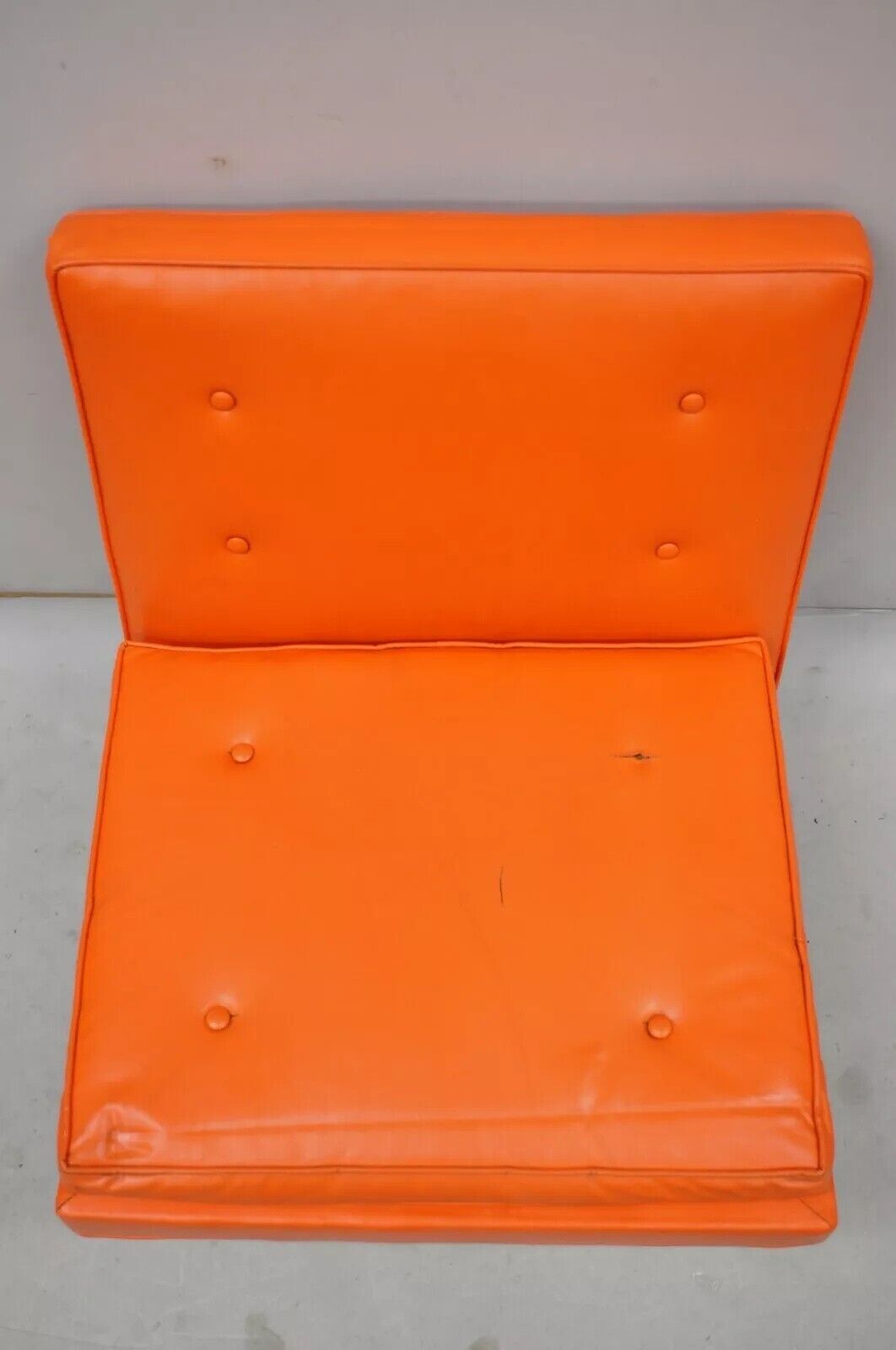 Milo Baughman Thayer Coggin Mid Century Modern Orange Teak & Vinyl Lounge Chair