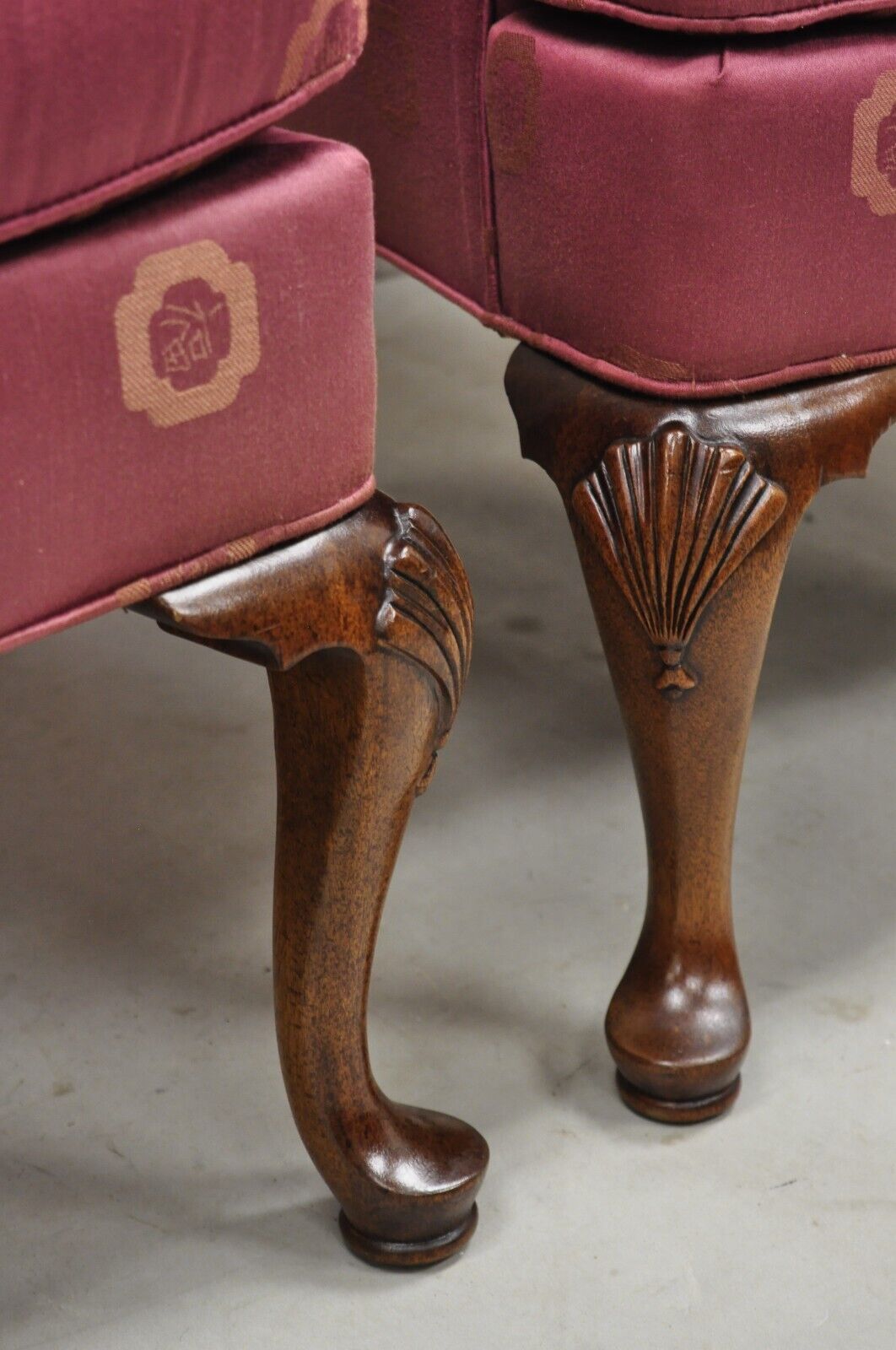 Vintage Woodmark Originals Queen Anne Style Mahogany Wingback Chairs - a Pair
