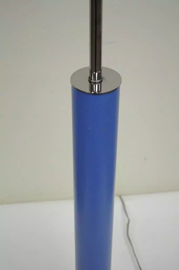 Vintage Mid Century Modern Modernist Blue Cylinder Chrome Table Lamp