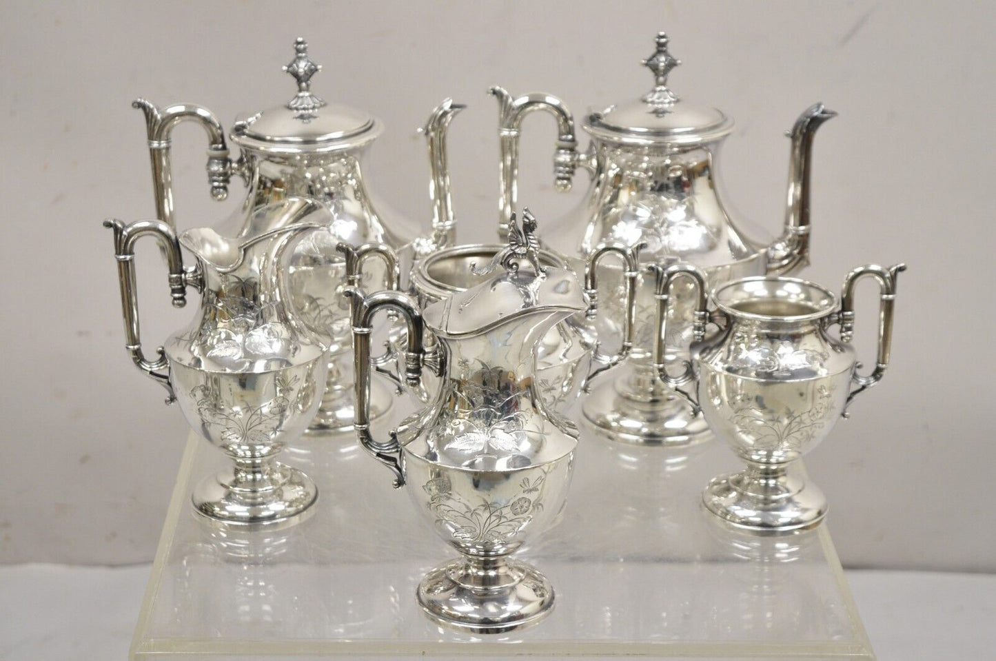 Simpson Hall Miller Aesthetic Movement Silver Plated Butterfly Tea Set - 6 Pcs