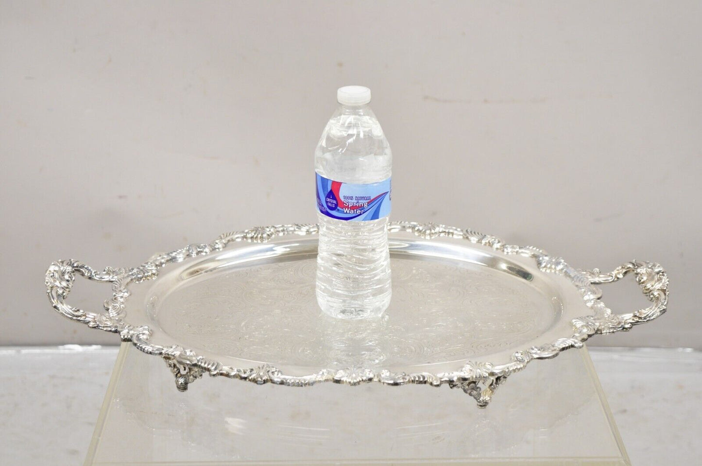 Vtg Sheffield English Victorian Style Silver Plated Oval Serving Platter Tray