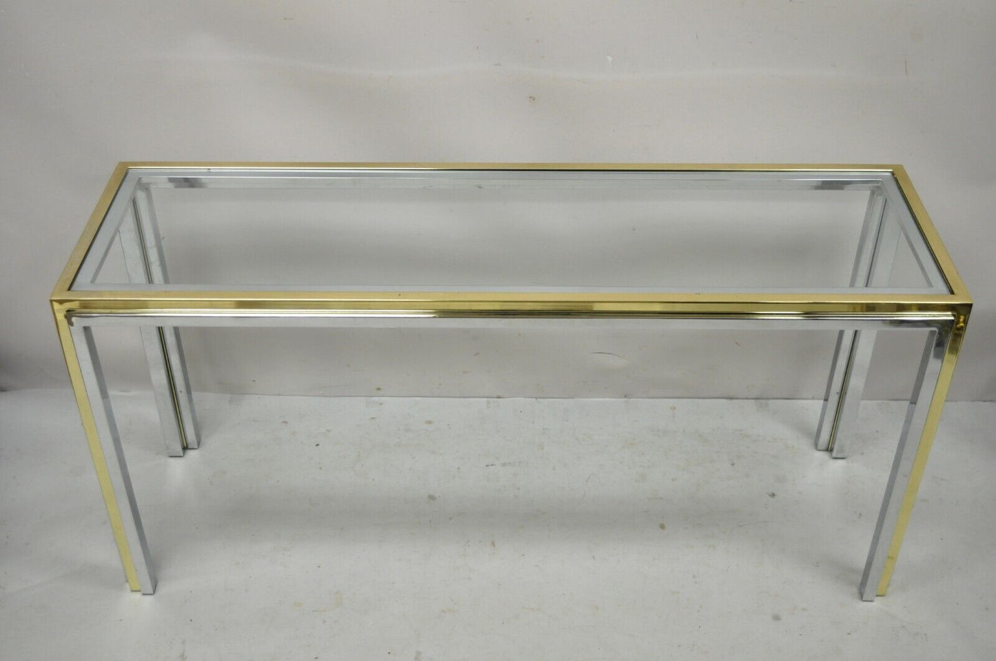 Romeo Rega Modern Maison Jansen Style Chrome and Brass Console Sofa Hall Table