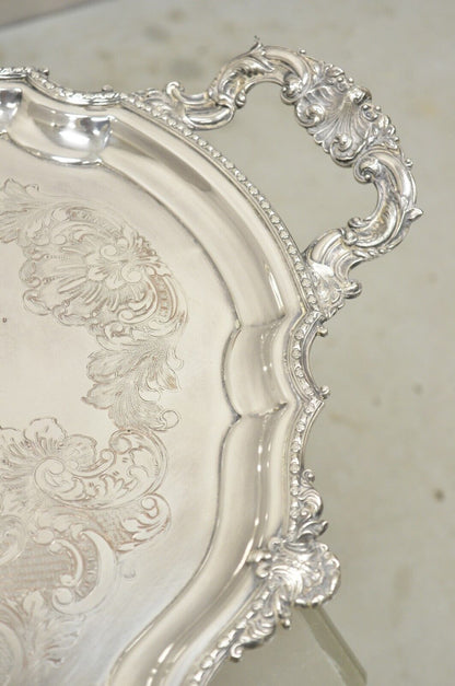 Antique English Victorian Silver Plated Ornate Oval Serving Platter Tray