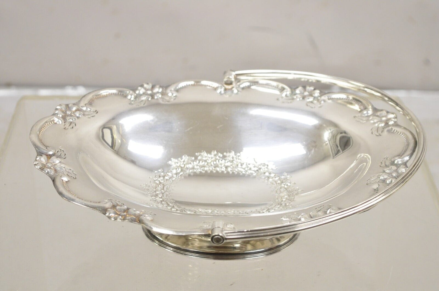 L & WS English Victorian Silver Plated Footed Fruit Bread Basket with Handle