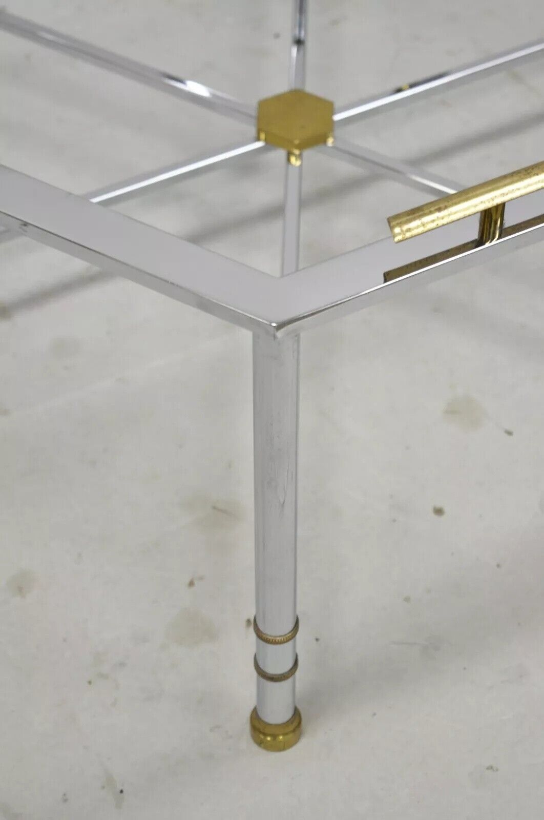 Italian Directoire Maison Jansen Style Steel and Brass Hexagonal Coffee Table