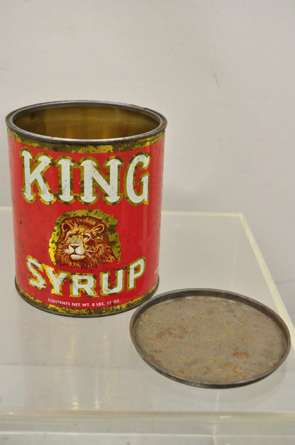 Vintage King Syrup Lion Head Tin Can Advertisement 8 lbs Mangels Herold (I)