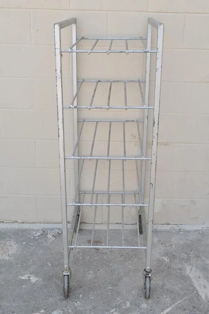 Vintage Industrial Metal Rolling 5 Tier Bakery Bakers Cart Display Shelf Rack