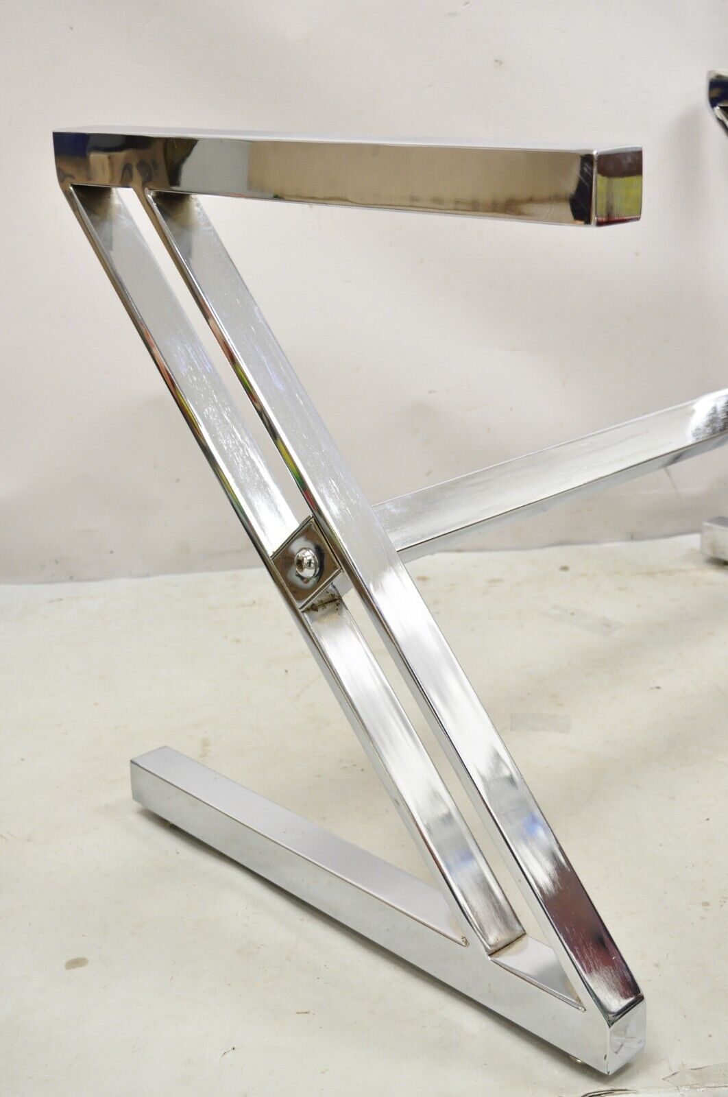 Mid Century Modern Chrome Frame Z Shaped Metal Desk Dining Table Base