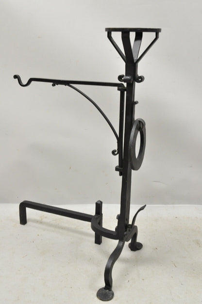 Mission Arts & Crafts Wrought Cast Iron Long Fireplace Andirons & Base - 3pc Set