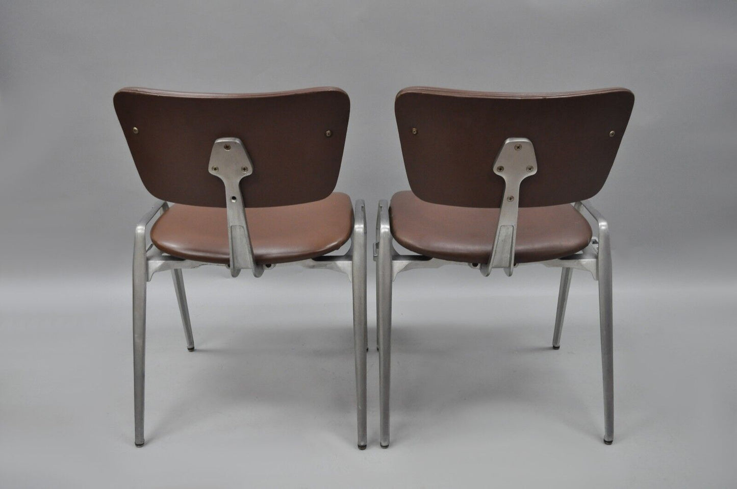 Mid Century Modern Cast Aluminum Stacking Side Chairs by Crucible (D) - a Pair