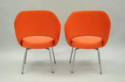 Early Vintage Eero Saarinen for Knoll Orange Vinyl Executive Arm Chairs - a Pair