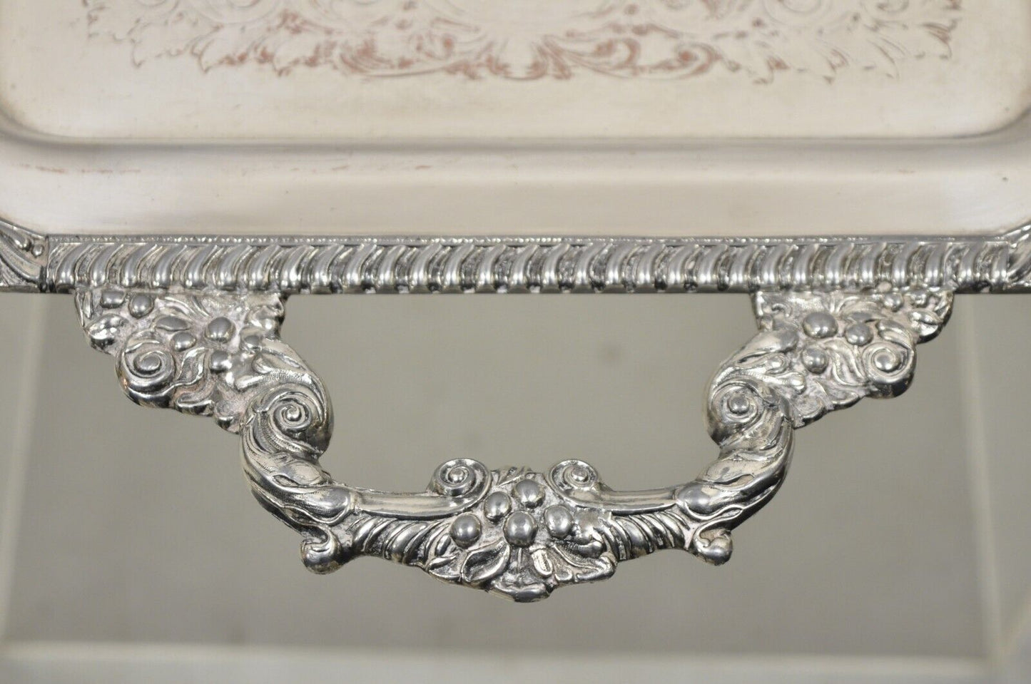 Vintage Victorian Style Silver Plated Twin Handle Ornate Serving Platter Tray