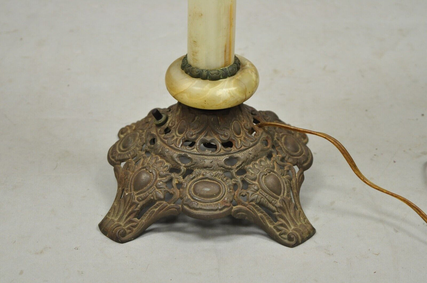 Antique Victorian Bronze Converted Oil Lamp Table Lamp Alabaster Shaft