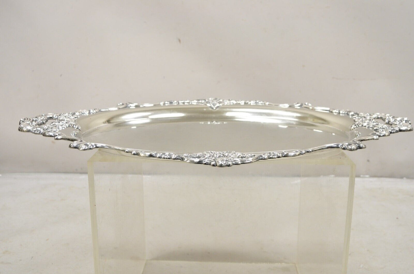 Vintage Miyata English Victorian Silver Plated Oval Floral Repousse Platter Tray