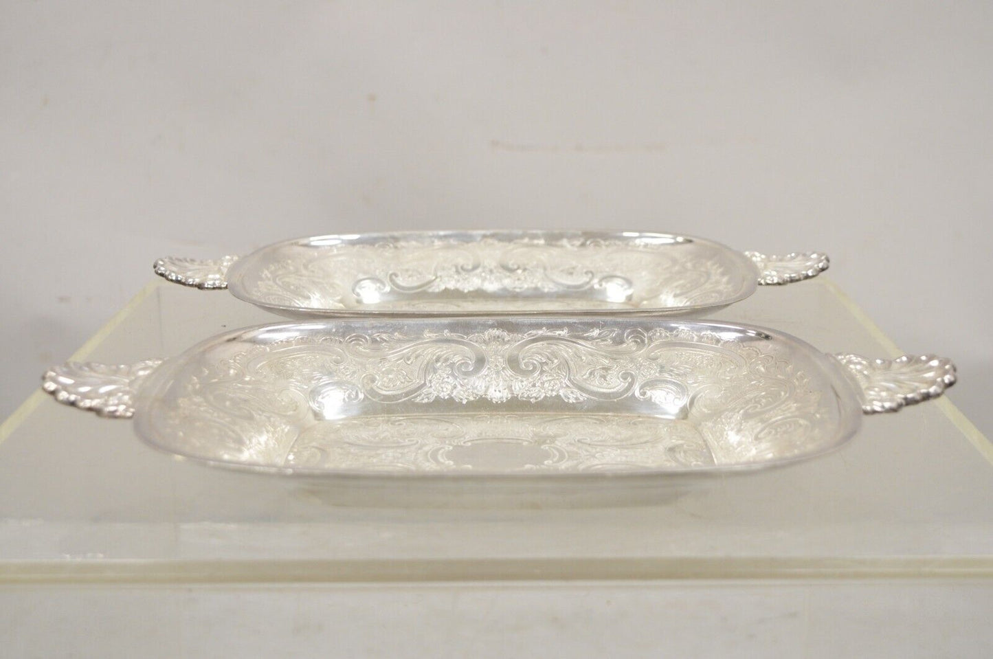 Barker Ellis England EPCA Silver Plated Shell Handle Etched Candy Dish - a Pair