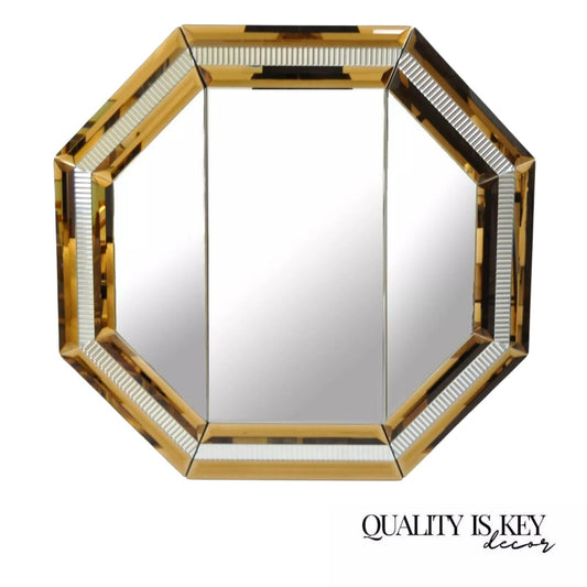 Large Modern Octagonal Tri Fold Wall Bathroom Vanity Mirror Peach Glass 42x45 A