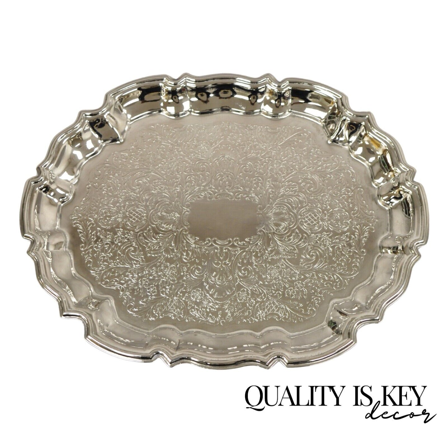 Vintage Victorian Style Oval Scalloped Silver Plated Serving Platter Tray