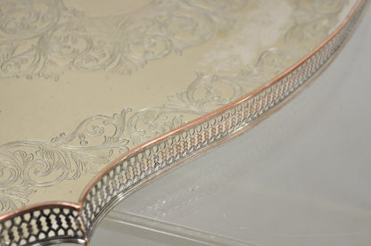 Vintage English LBS Co 982 Silver Plated Scalloped Oval Pierced Gallery Tray