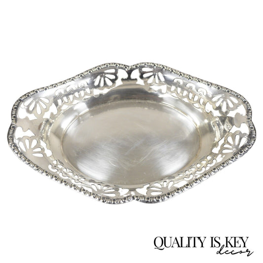 Vintage English Victorian Small Oval Silver Plated Pierced Gallery Trinket Dish