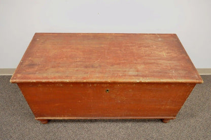 Antique Rustic Primitive Pennsylvania Dovetailed Red Painted Blanket Chest Trunk