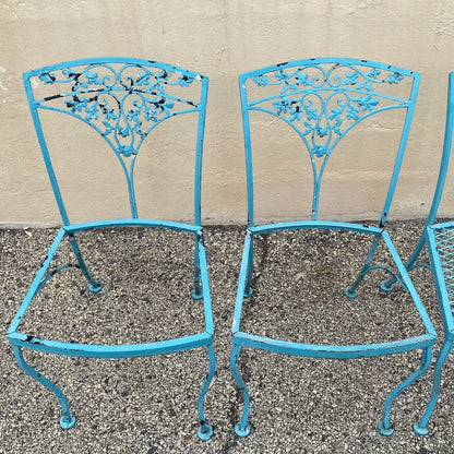 Vintage Woodard Orleans Pattern Wrought Iron Garden Patio Dining Chairs Set of 4