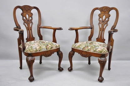 Antique Georgian Style Mahogany Carved Eagle Heads Dining Arm Chairs - a Pair