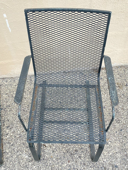 Industrial Modern Wrought Iron Metal Mesh Cantilever Garden Patio Chair - a Pair