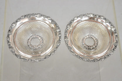 English Edwardian Silver Plated Wreath Design Small Mesh Basket Candy Dish -Pair