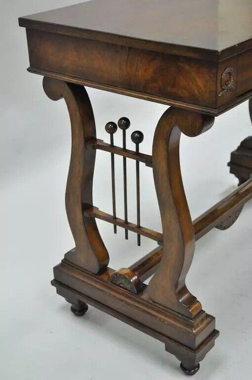 French Neoclassical Regency Style Mahogany One-Drawer Lyre Desk Console Table