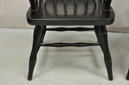 Vintage Nichols & Stone Black Harvest Stencil Hitchcock Style Arm Chairs - Pair