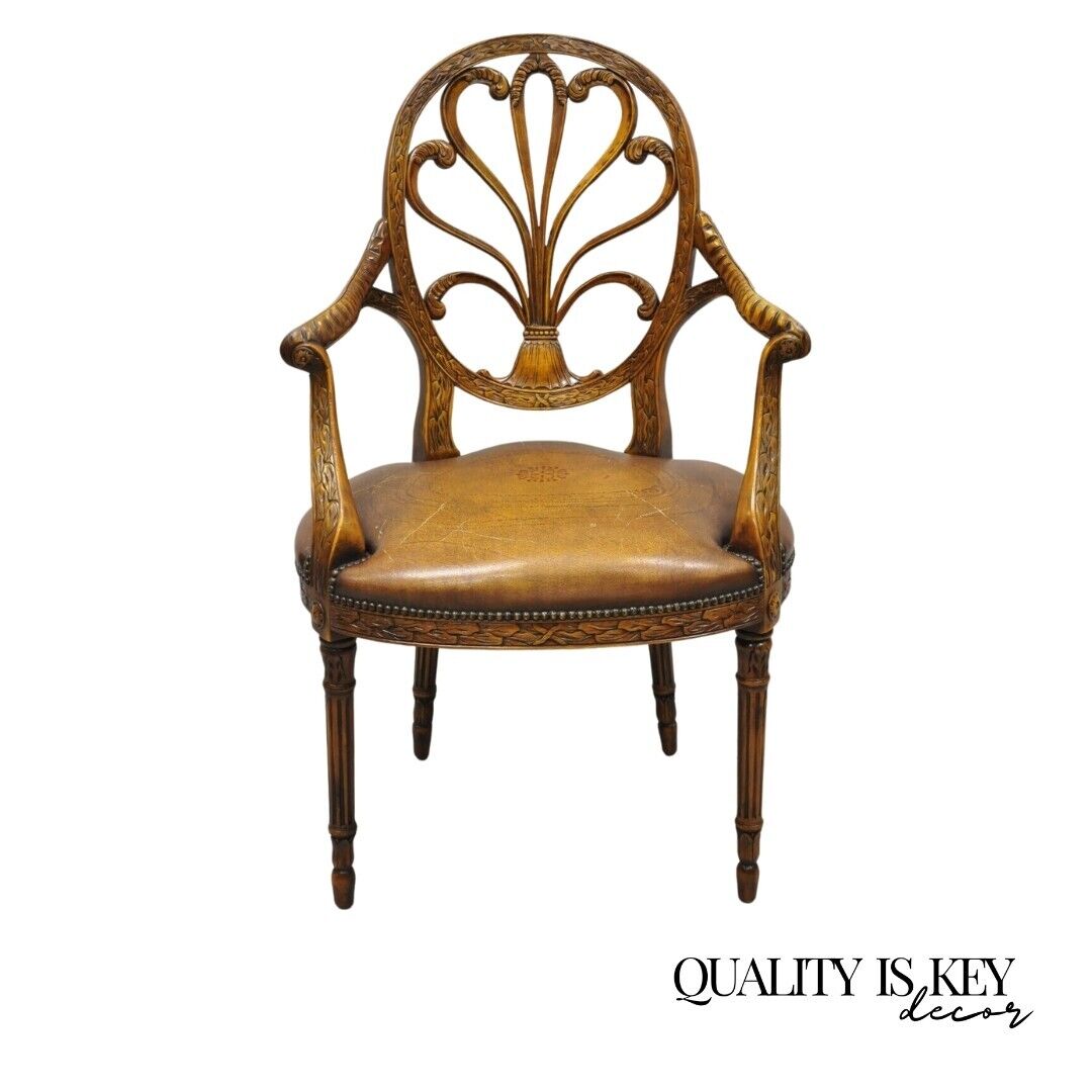 Theodore Alexander Neoclassical Regency Style Carved Open Back Arm Chair