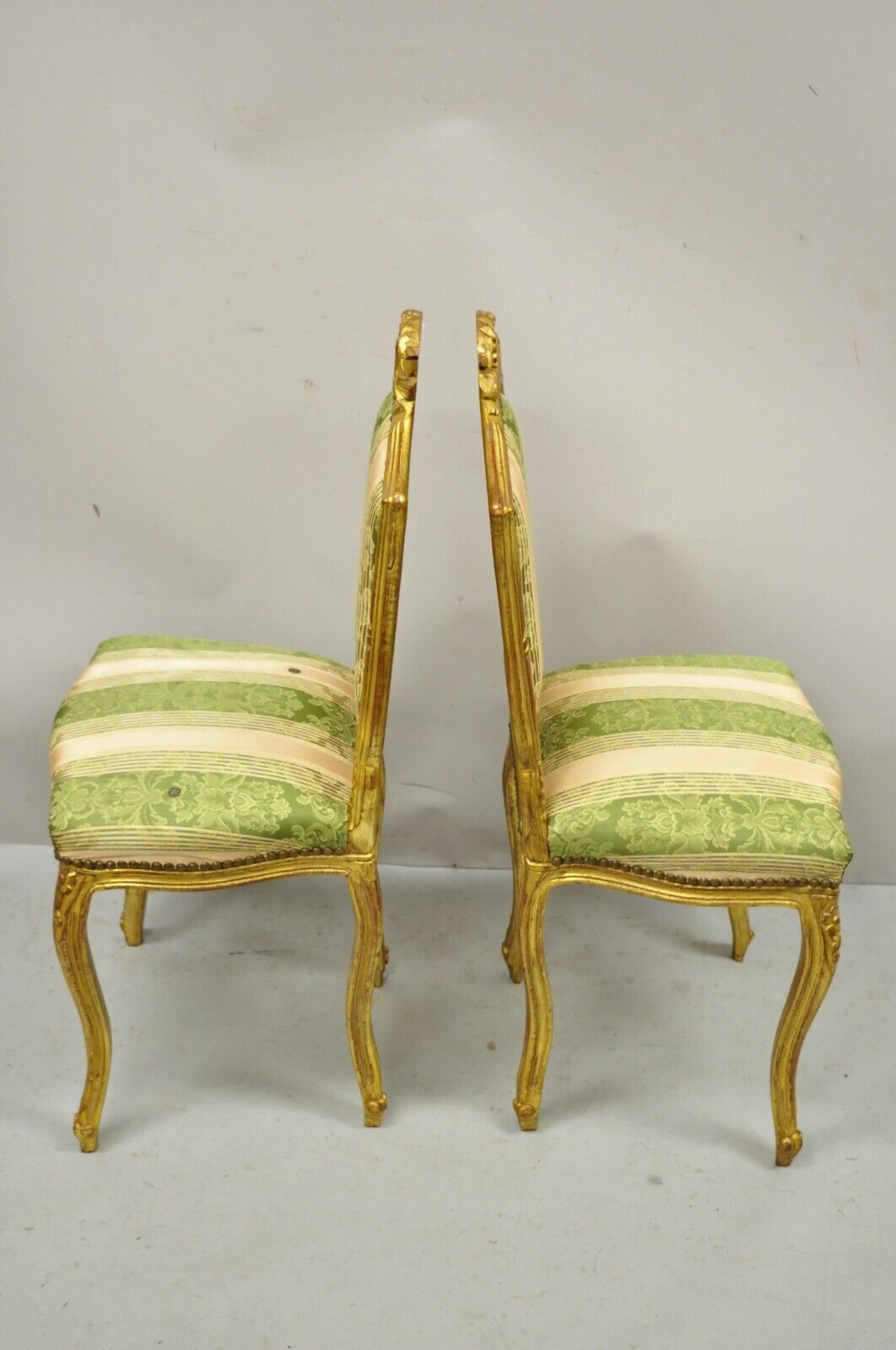 Vintage French Louis XV Style Gold Giltwood Carved Boudoir Side Chairs - a Pair