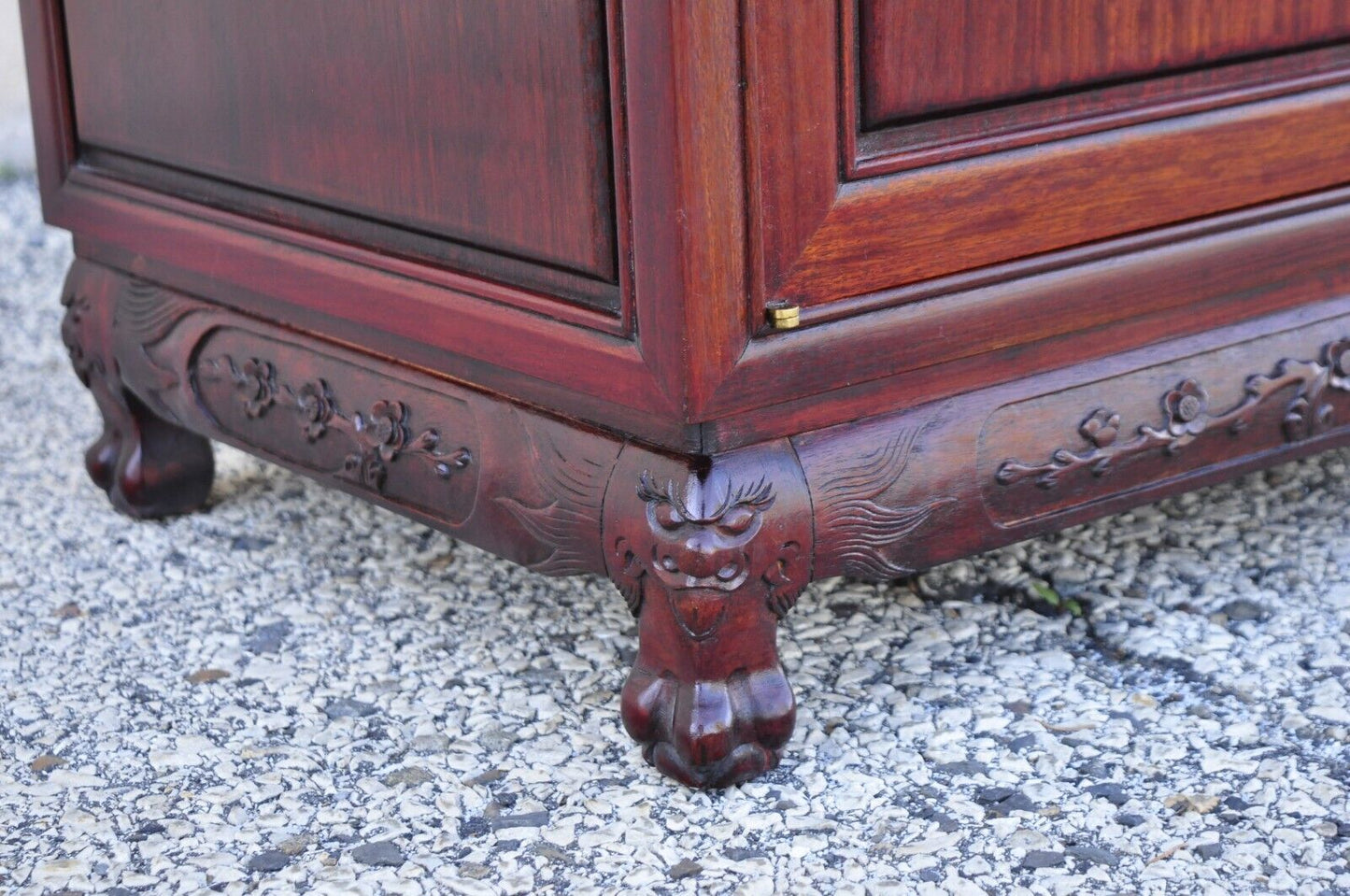 Vintage Chinese Carved Hardwood Bar Liquor Cabinet Console with Mirrors