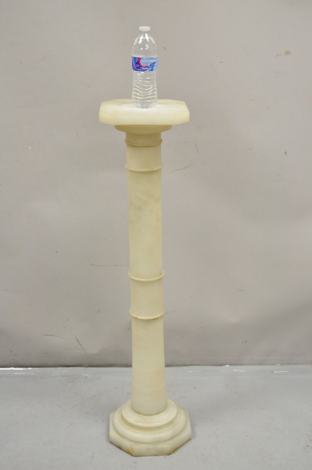 Antique Alabaster Marble Empire Style Carved Column Pedestal Plant Stand