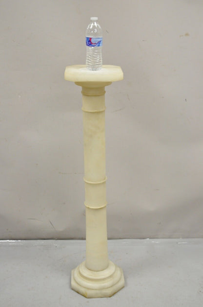 Antique Alabaster Marble Empire Style Carved Column Pedestal Plant Stand