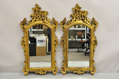 Vintage French Louis XV Rococo Style Ornate Gold Wall Mirrors - a Pair